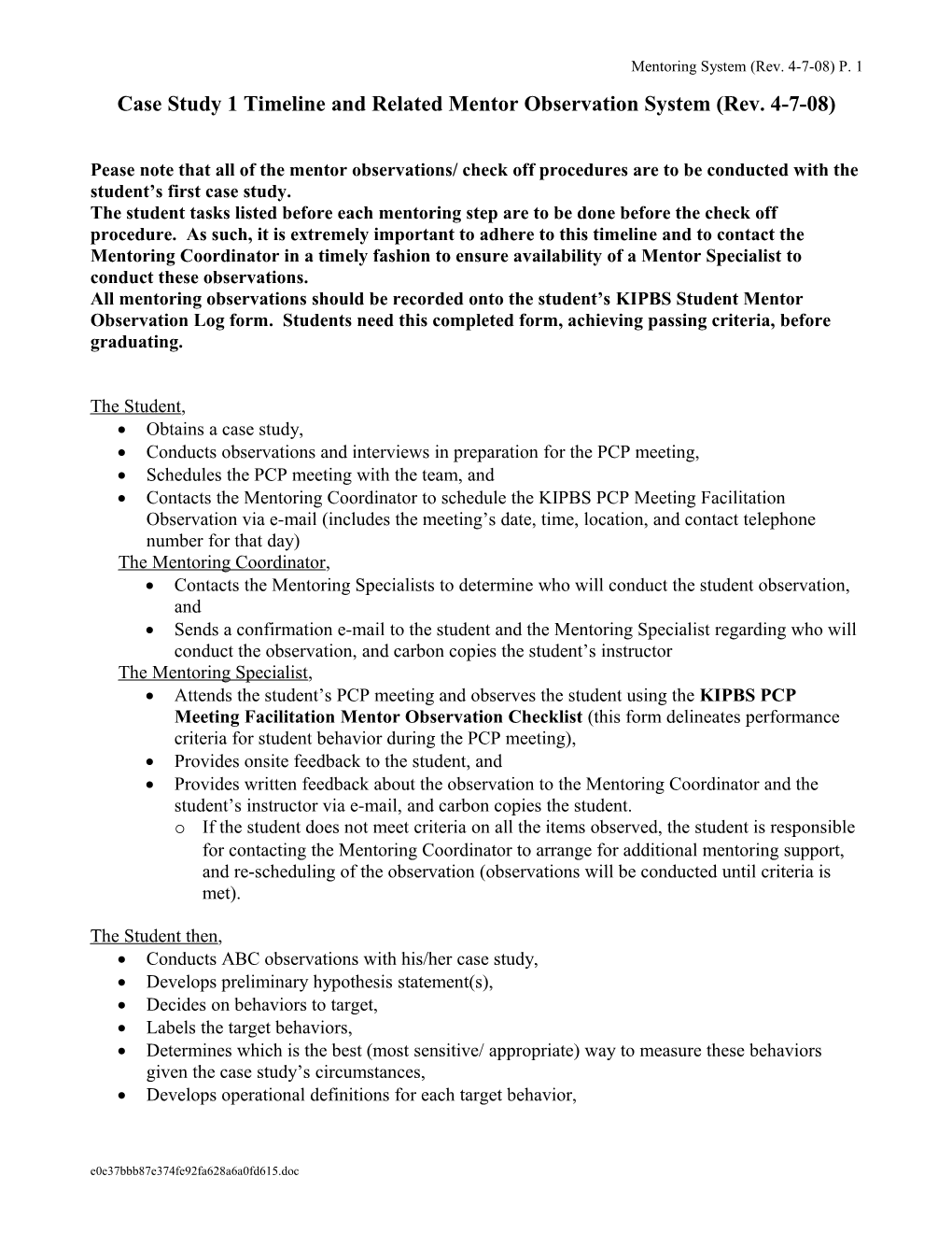 Mentoring System Timeline (Rev