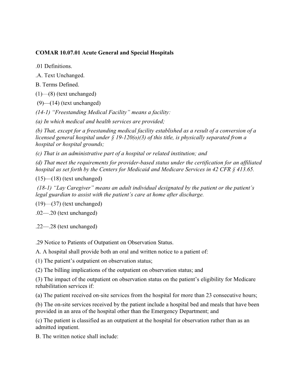 PROPOSED 10.07.01 Acute General and Special Hospitals 7.21.2017