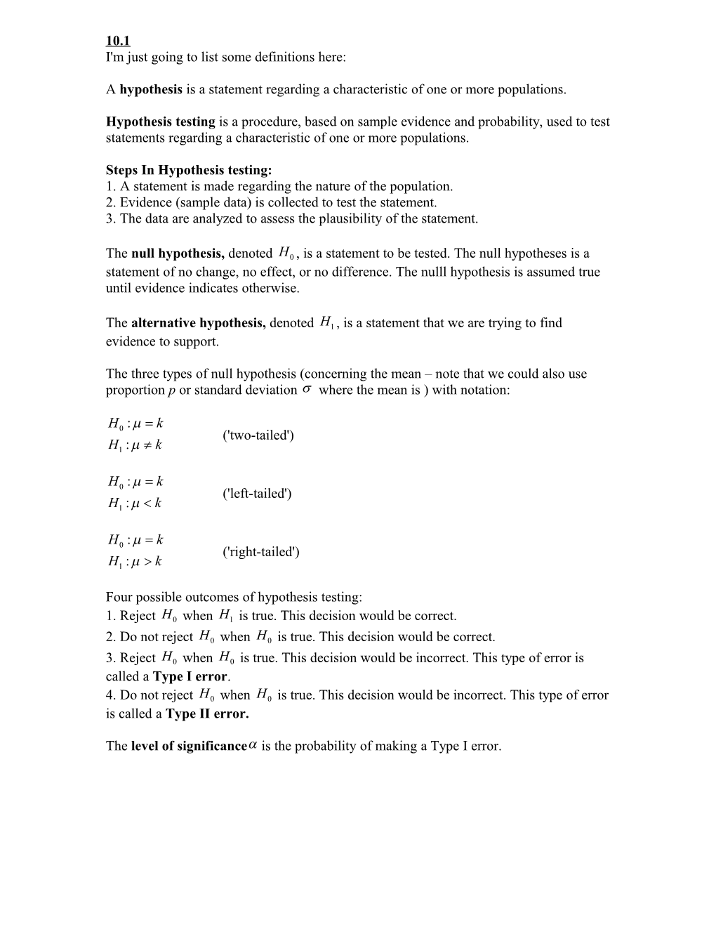 MAT 120 (Brief) Notes, Definitions, Formulas Chapters 9-10
