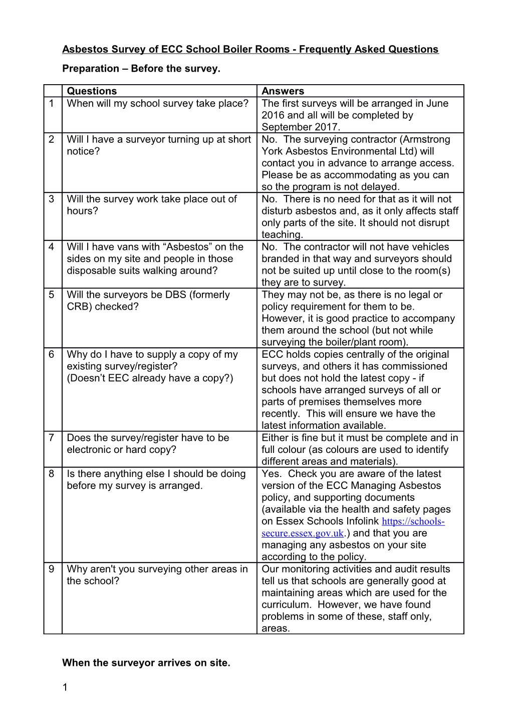 Asbestos Survey of ECC School Boiler Rooms - Frequently Asked Questions