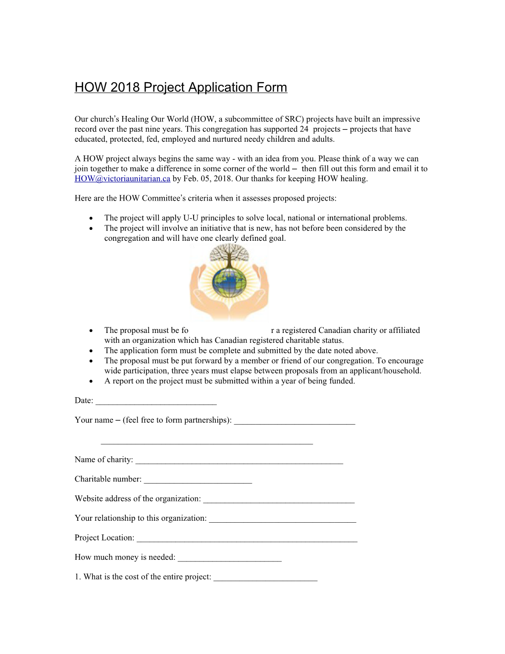 HOW 2018 Project Application Form