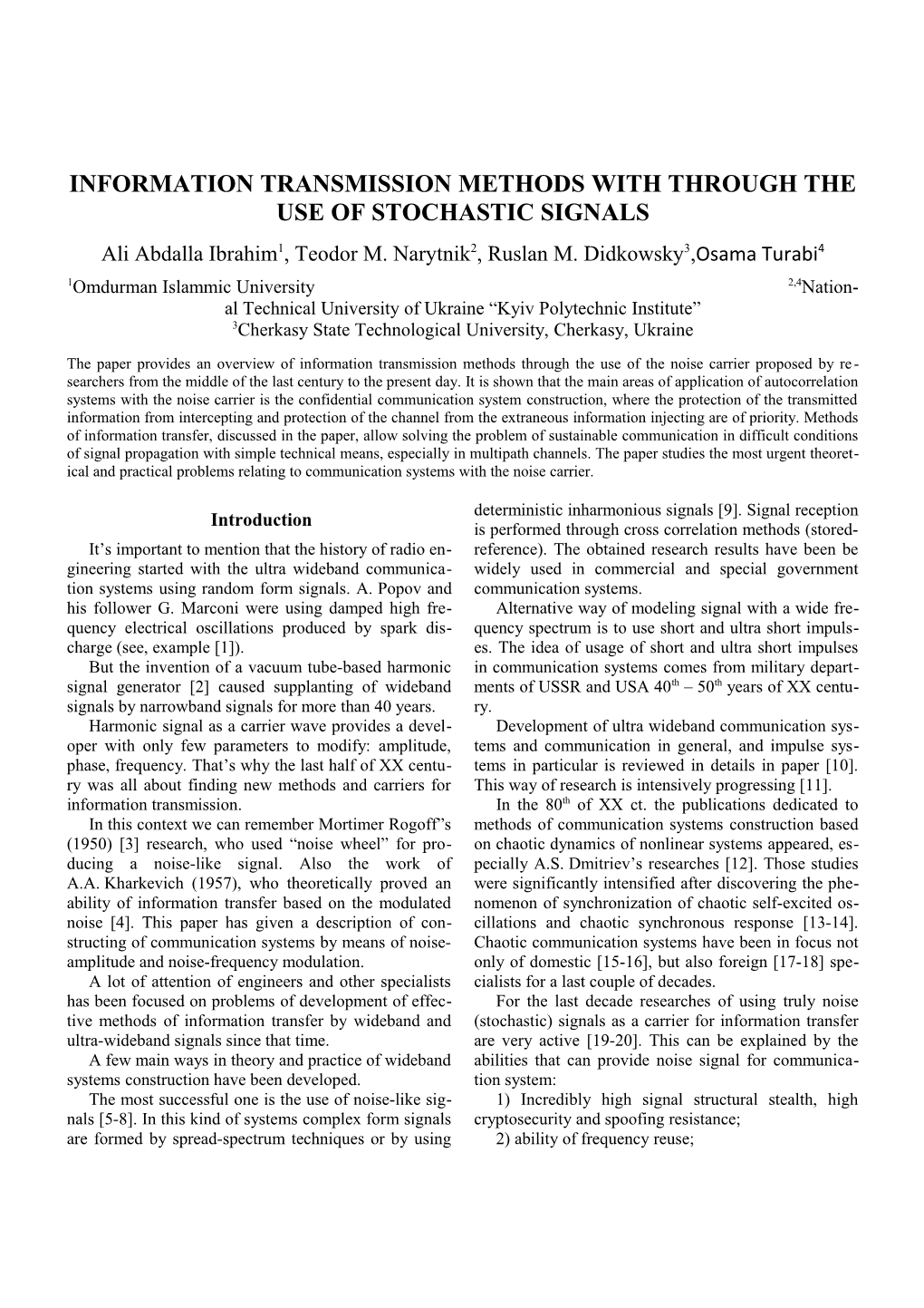 Information Transmission Methods with Through the Use of Stochastic Signals