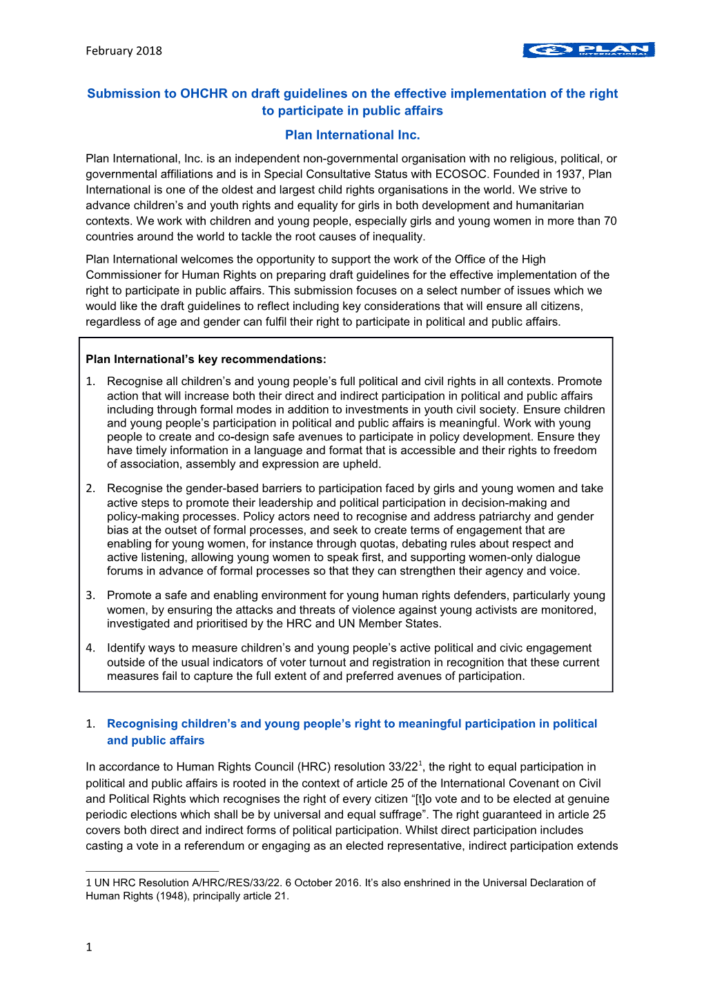Submission to OHCHR Ondraft Guidelines on the Effective Implementation of the Right To