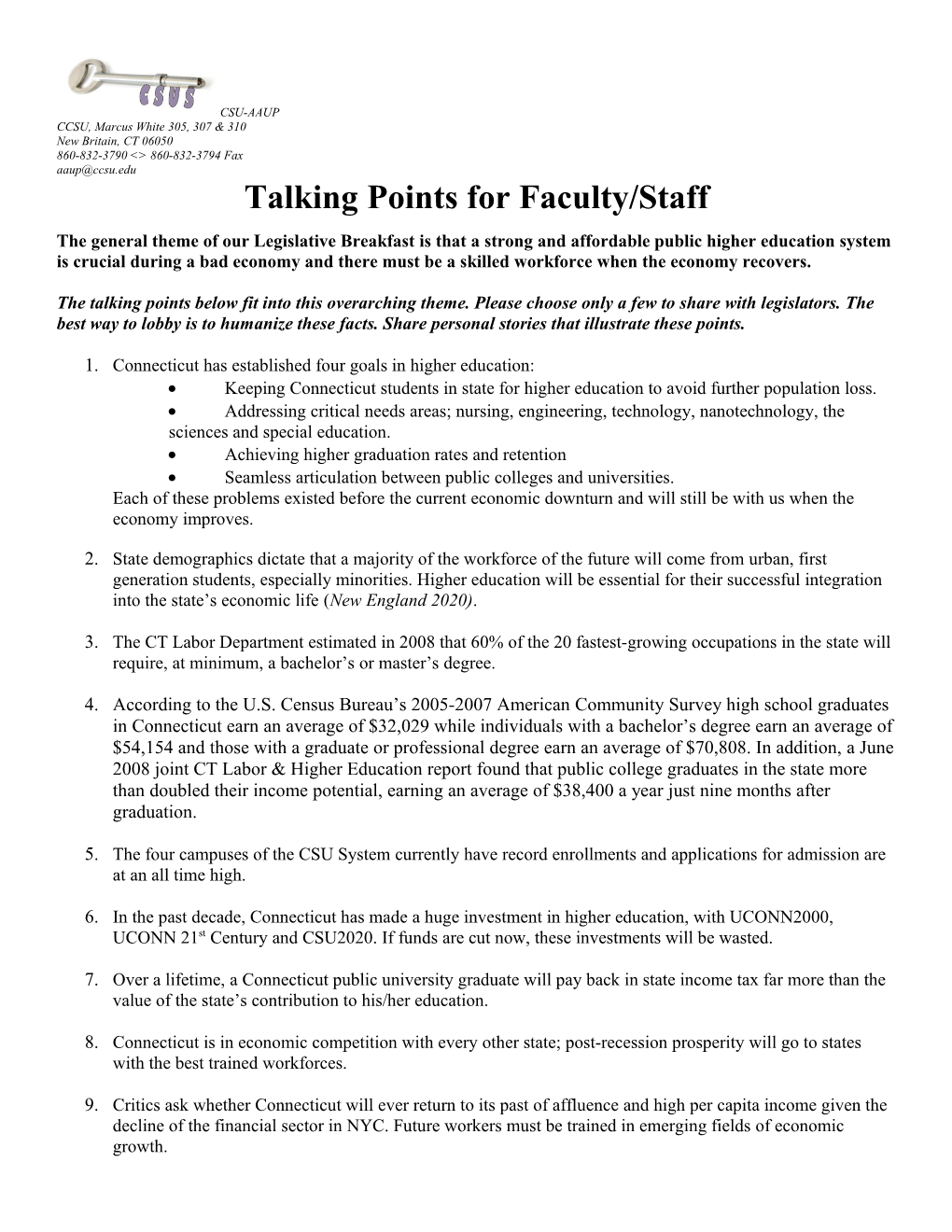 Talking Points for Faculty/Staff