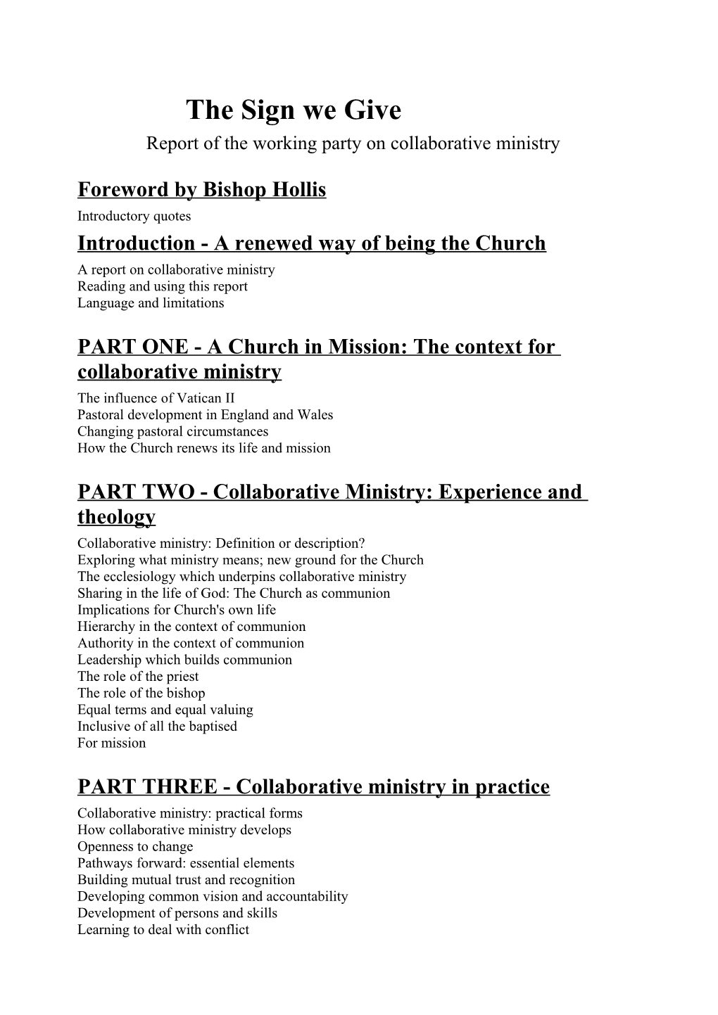 Report of the Working Party on Collaborative Ministry
