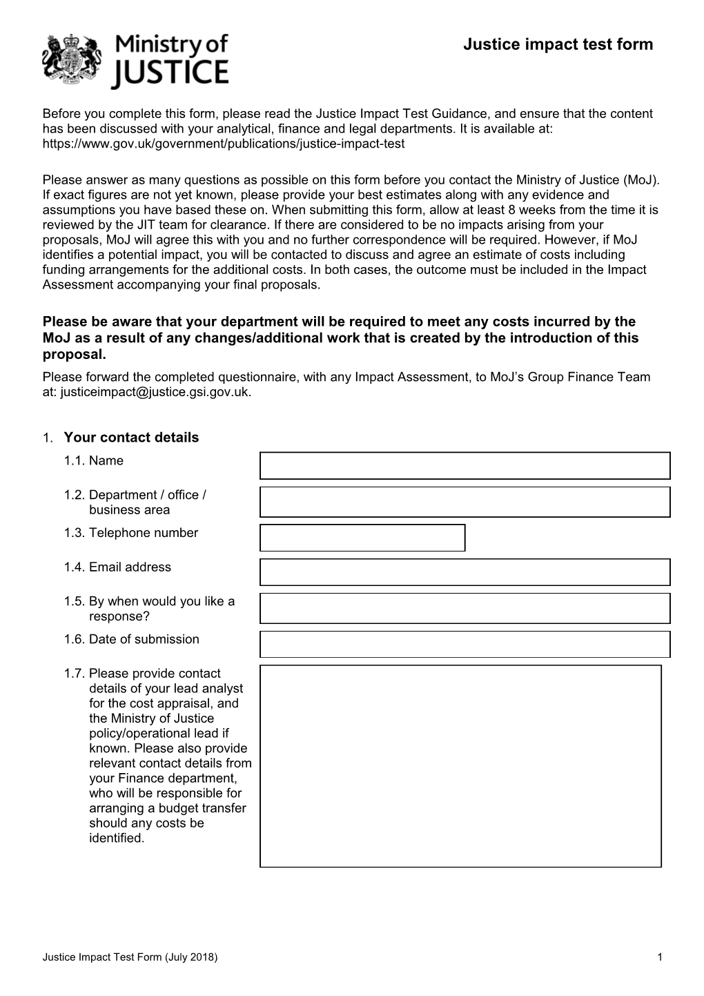 Justice Impact Test Form