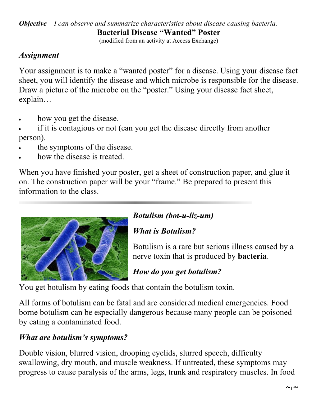 Objective I Can Observe and Summarize Characteristics About Disease Causing Bacteria