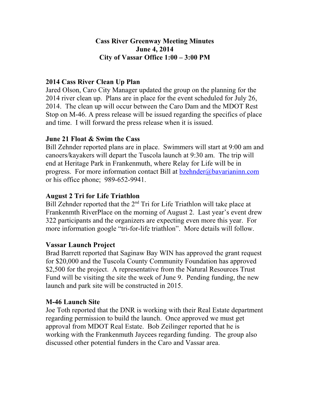 Cass River Greenway Meeting Minutes