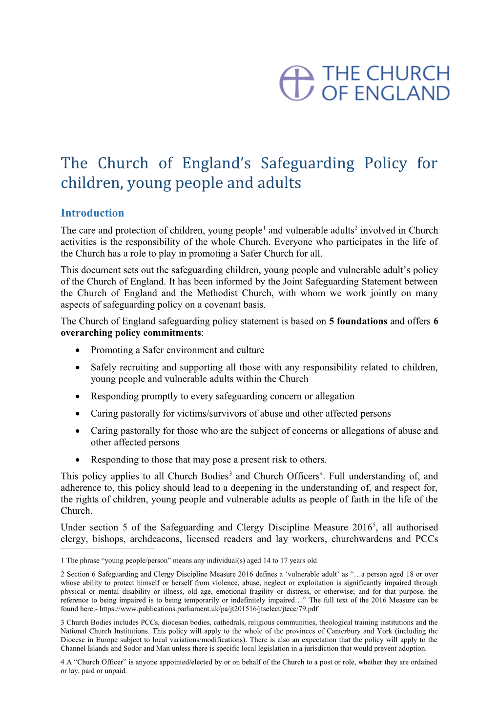 The Church of England S Safeguarding Policy for Children, Young People and Adults