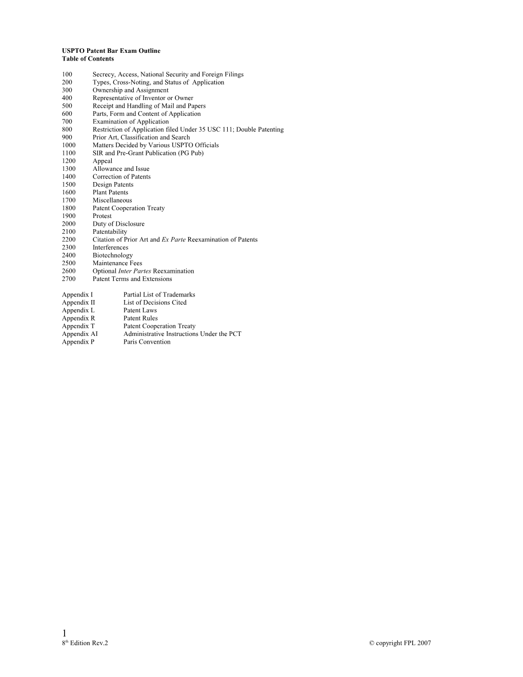 USPTO Patent Bar Exam Outline
