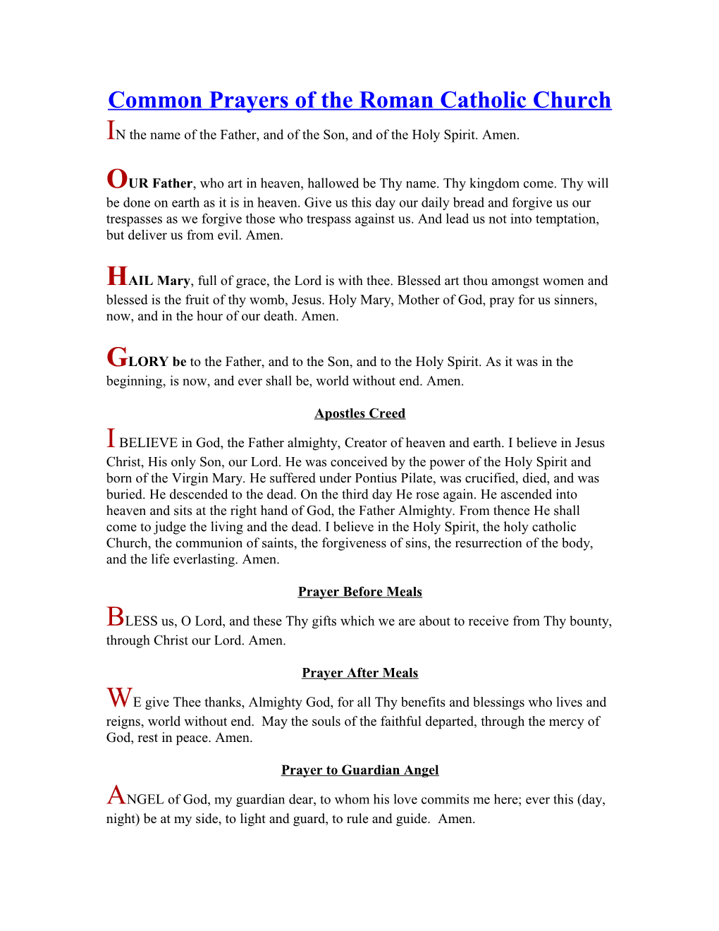 Common Prayers of the Roman Catholic Church