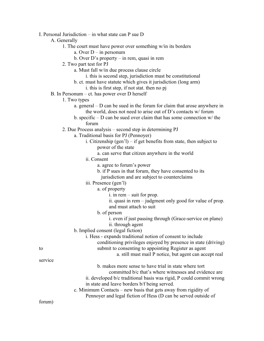 I. Personal Jurisdiction in What State Can P Sue D