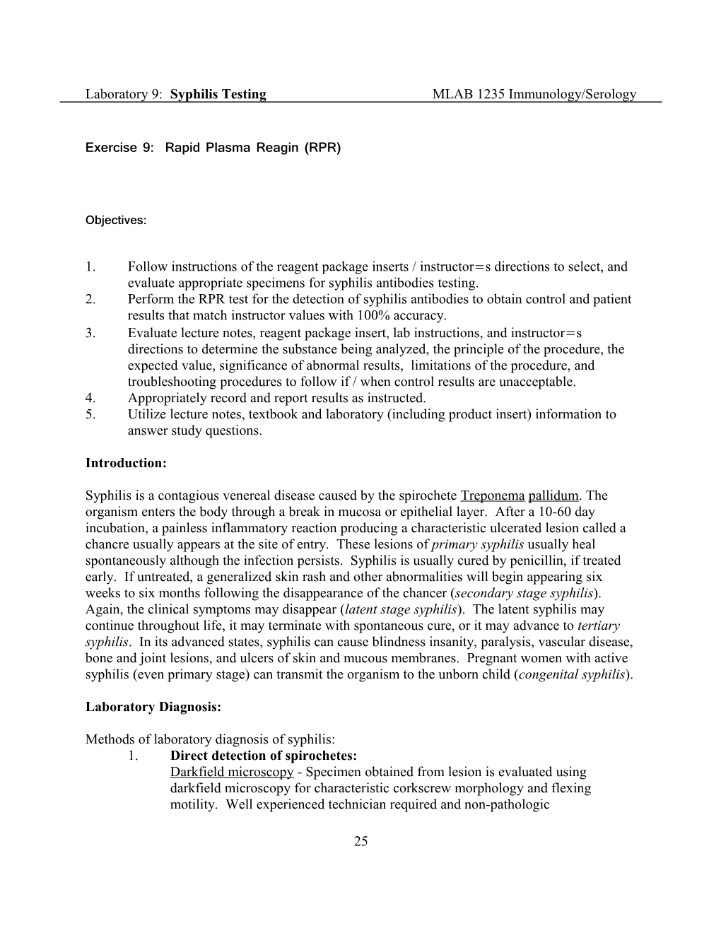 Exercise 9: Rapid Plasma Reagin (RPR)