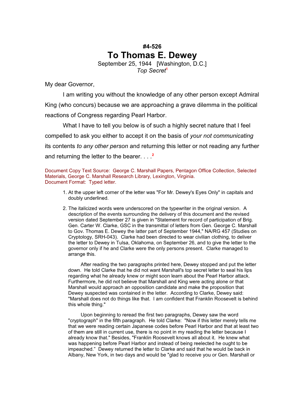 To Thomas E. Dewey