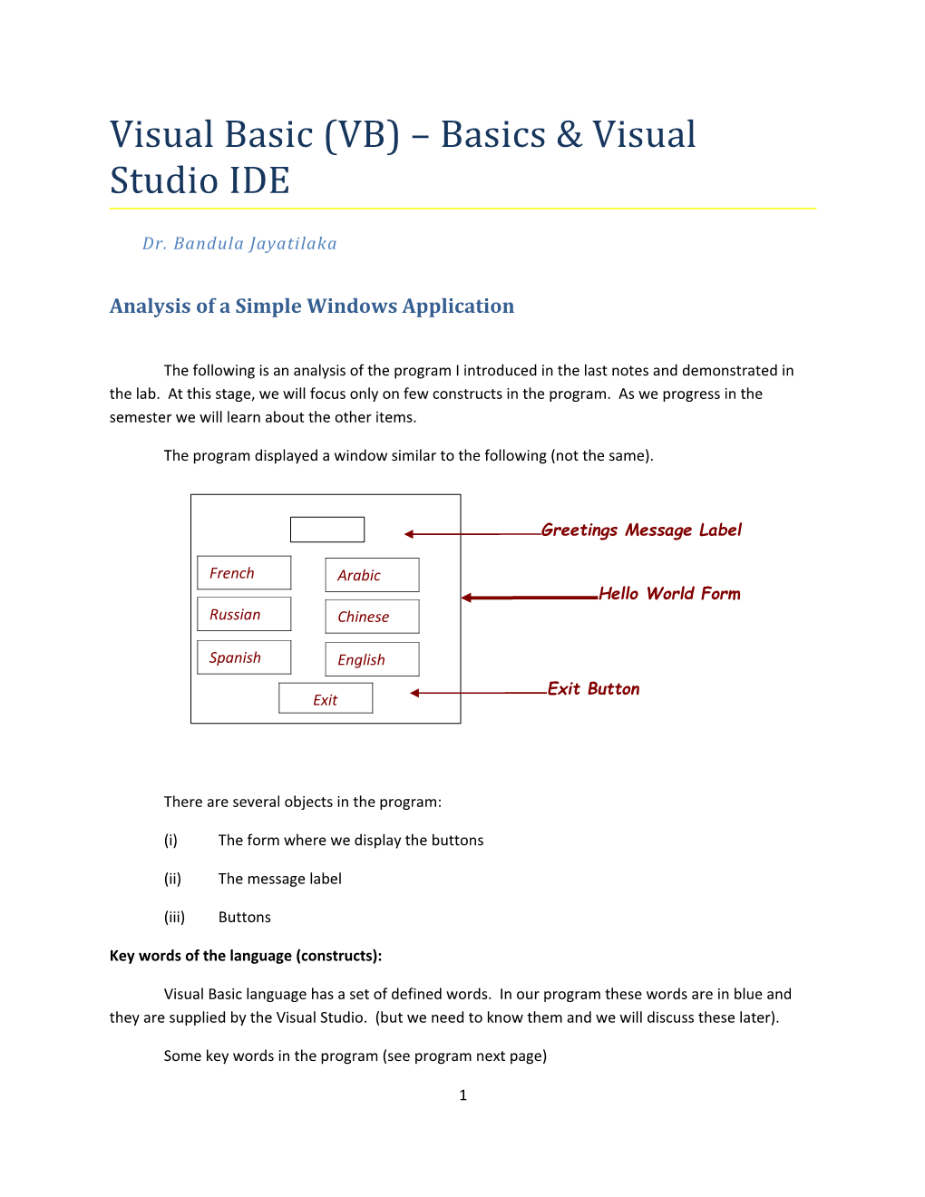 Visual Basic (VB) Basics & Visual Studio IDE