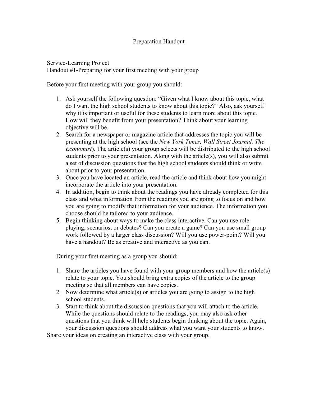 Handout #1-Preparing for Your First Meeting with Your Group
