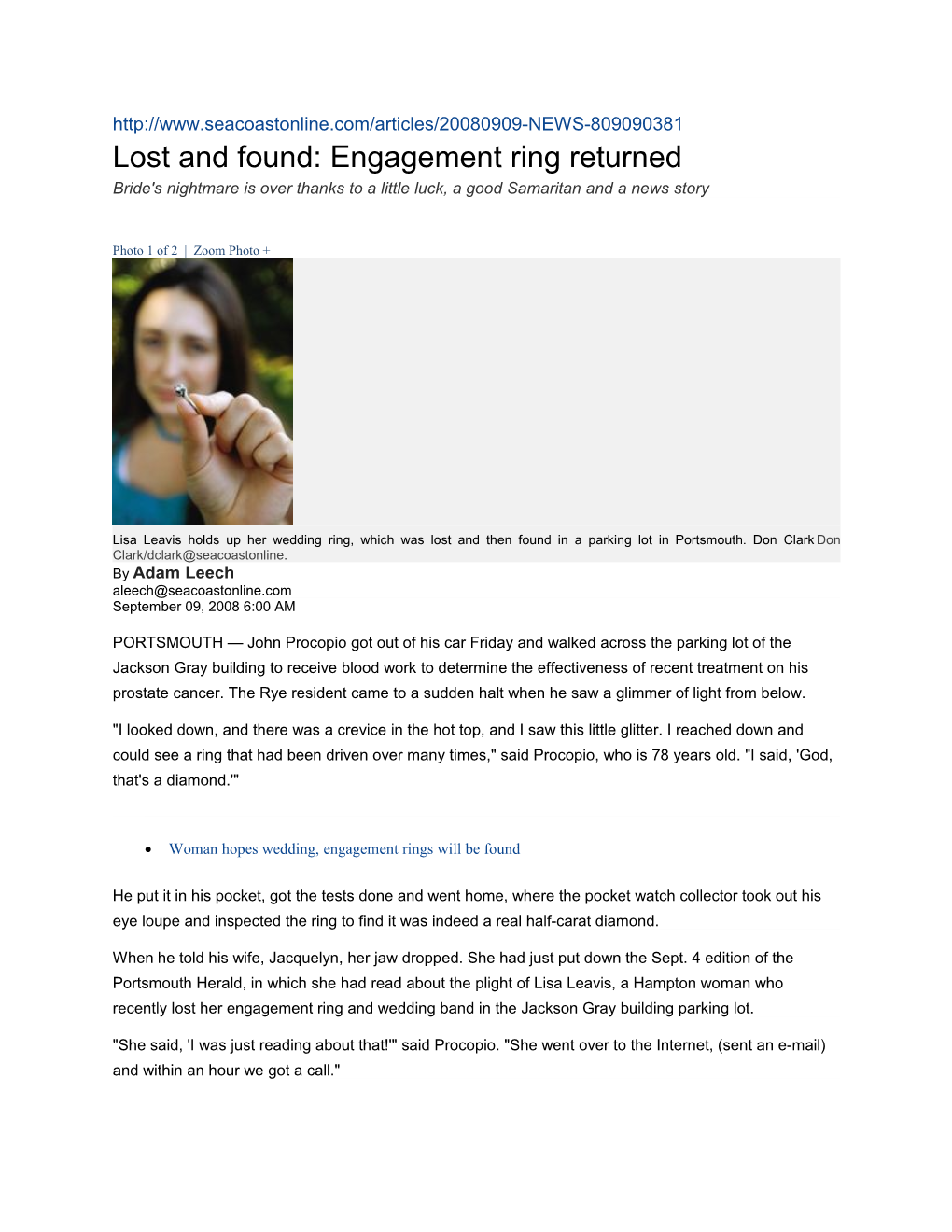 Lost and Found: Engagement Ring Returned