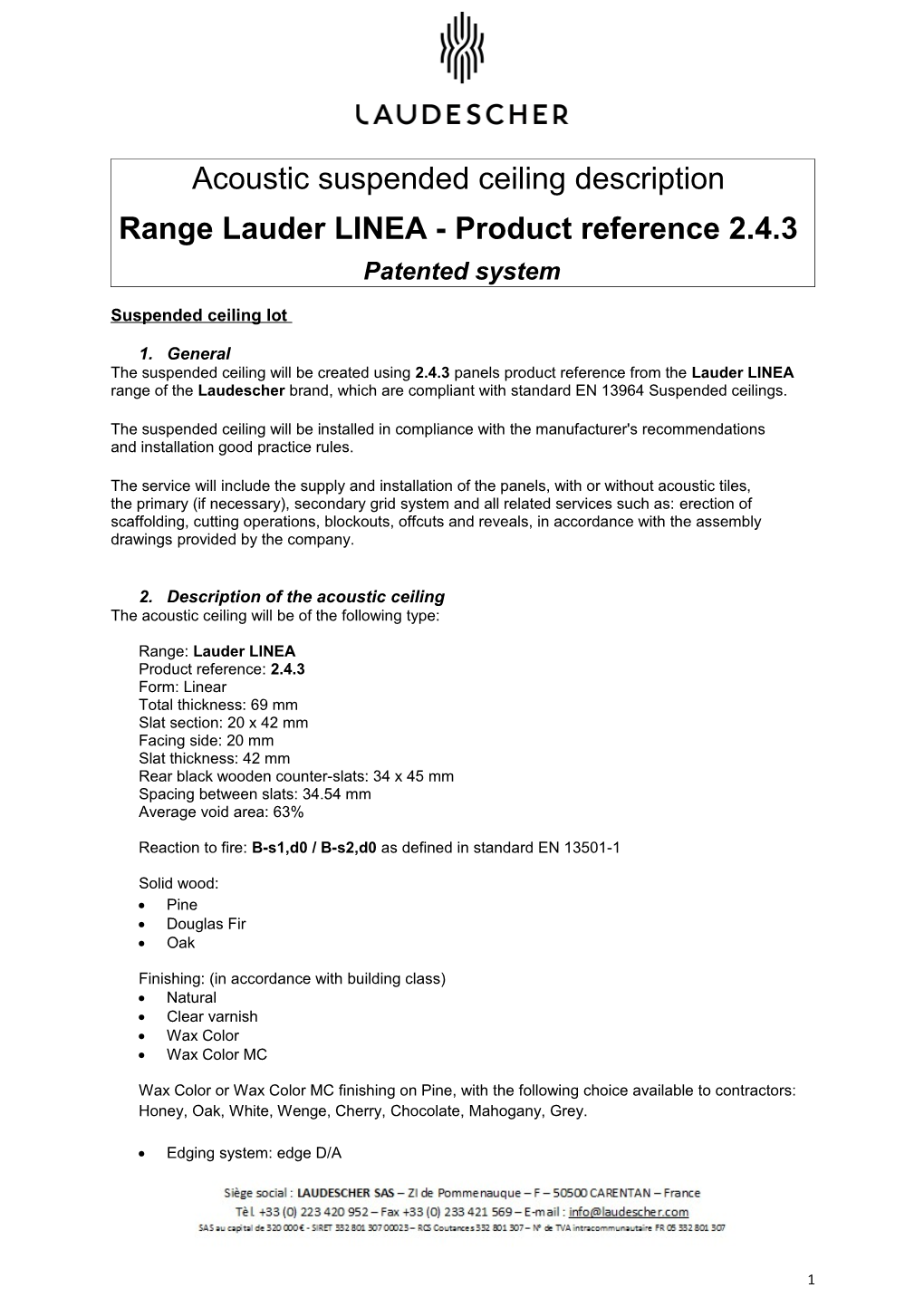 Range Lauder LINEA - Product Reference 2.4.3