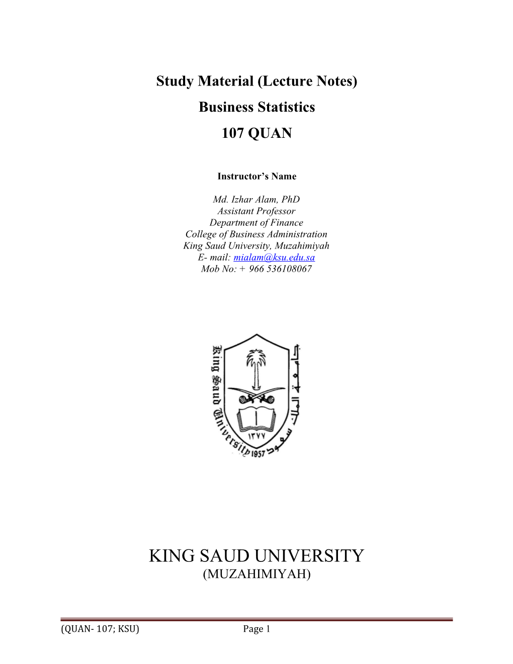 Study Material (Lecture Notes)