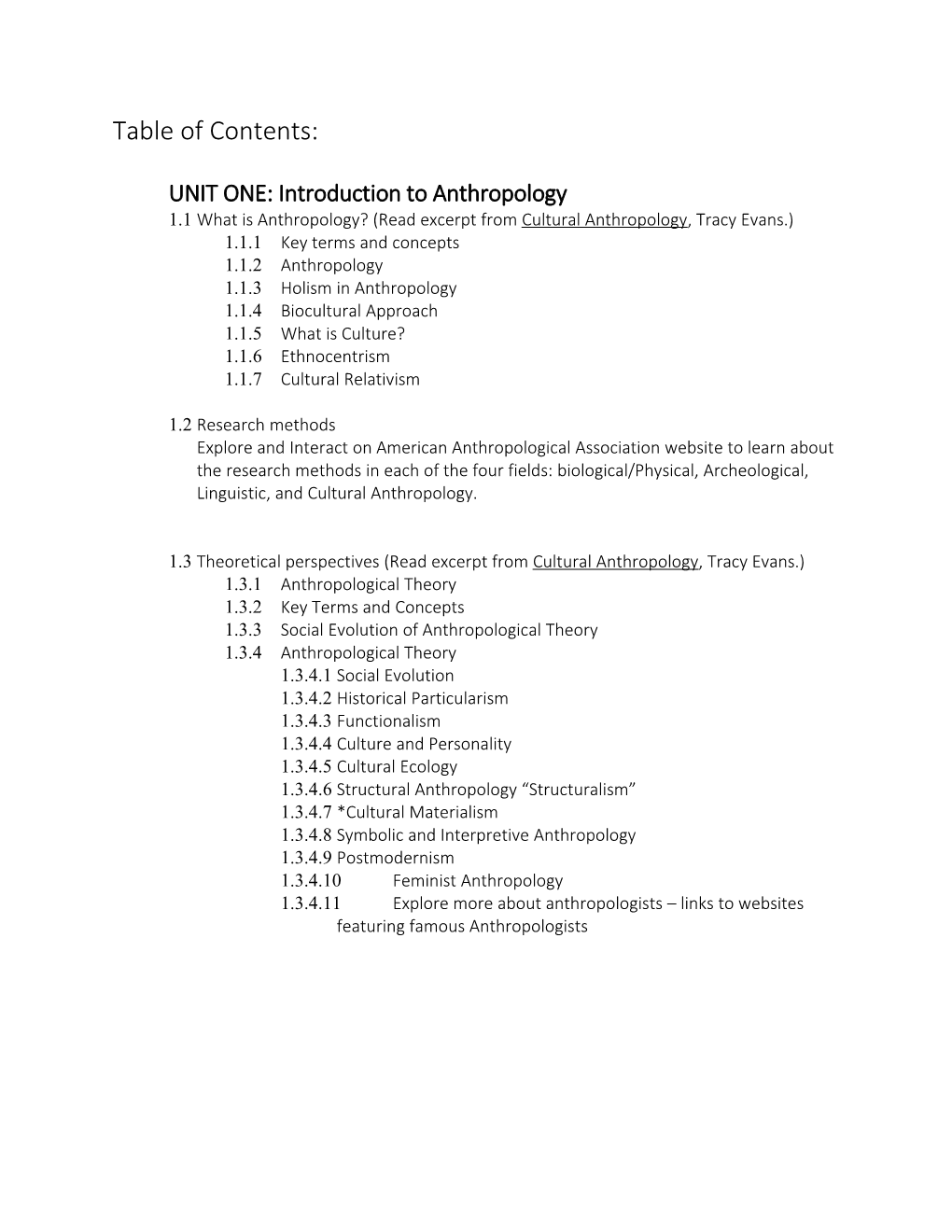 UNIT ONE: Introduction to Anthropology