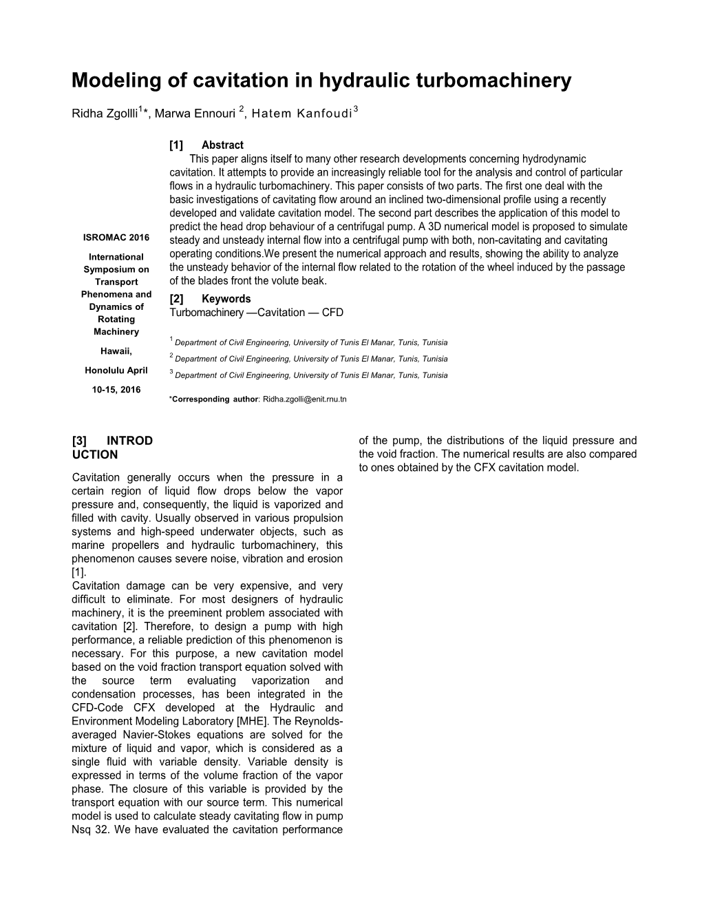 Modeling of Cavitation in Hydraulic Turbomachinery