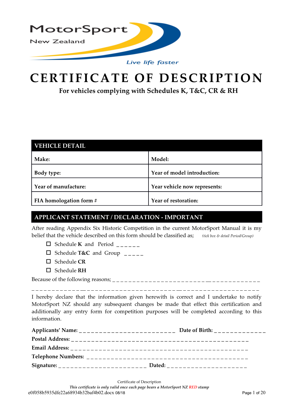 Certificate of Description