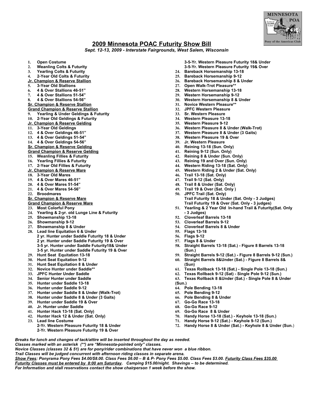 2006 Minnesota & Midwest POAC Futurity Show Bill