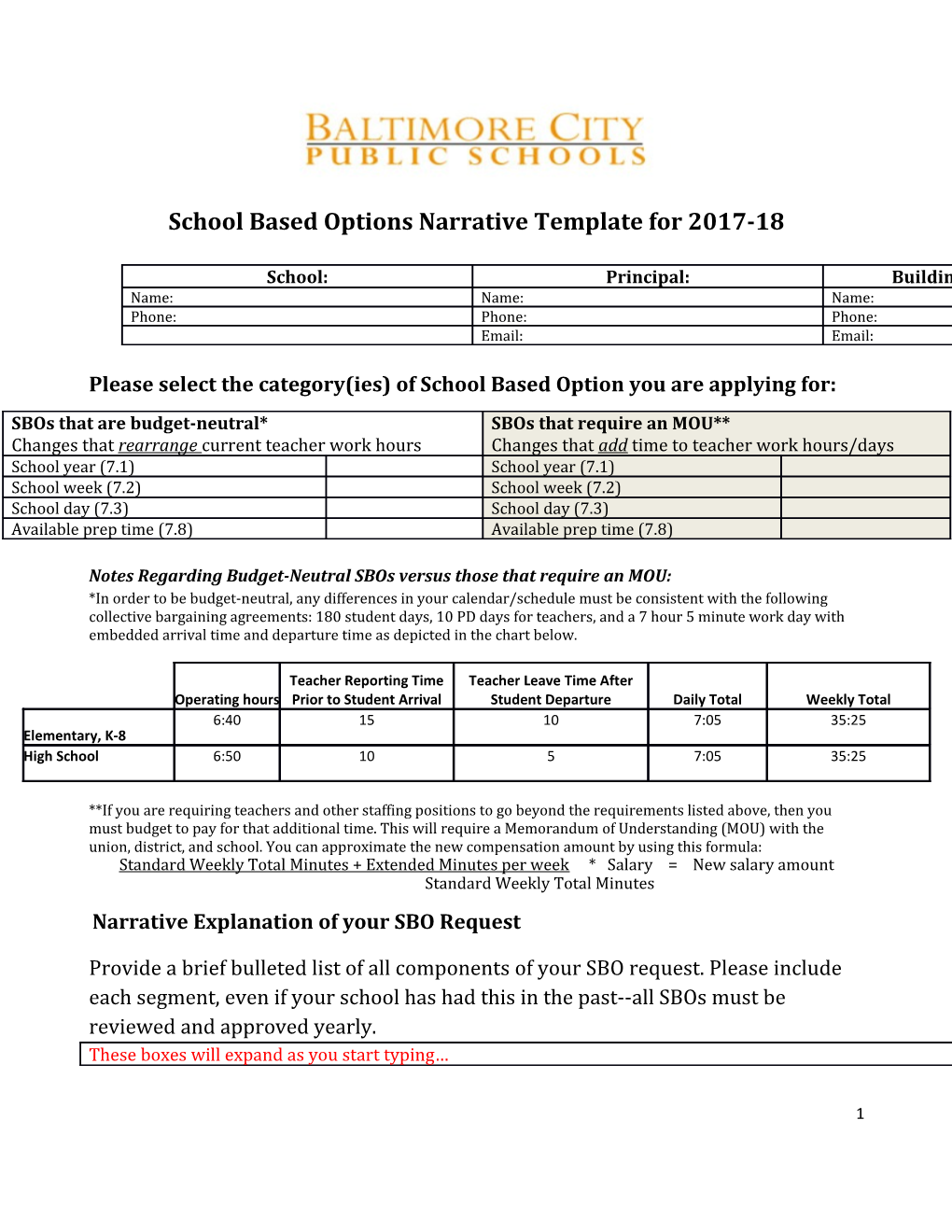 School Based Options Narrative Templatefor 2017-18