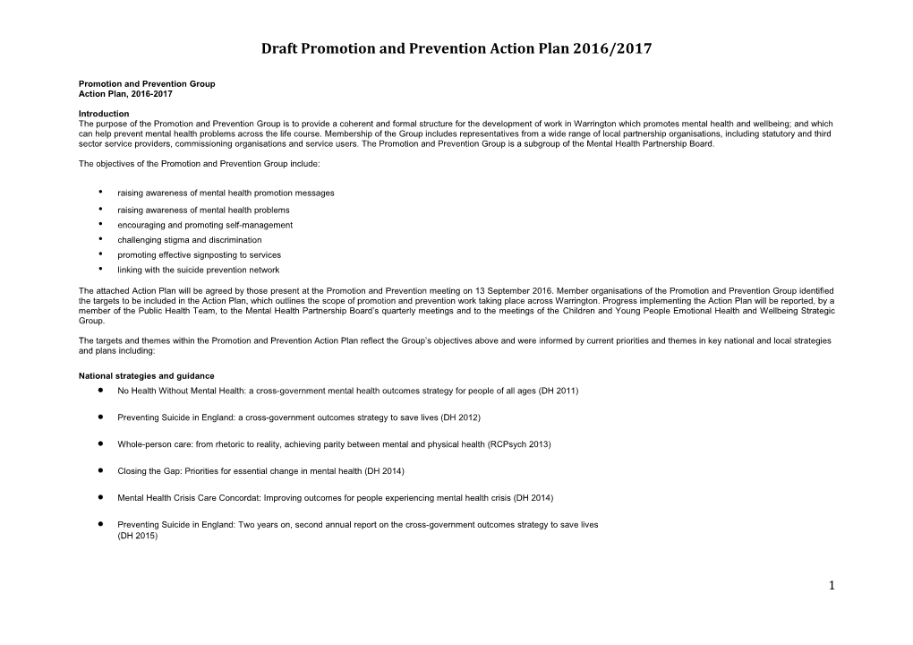 Draft Promotion and Prevention Action Plan 2016/2017