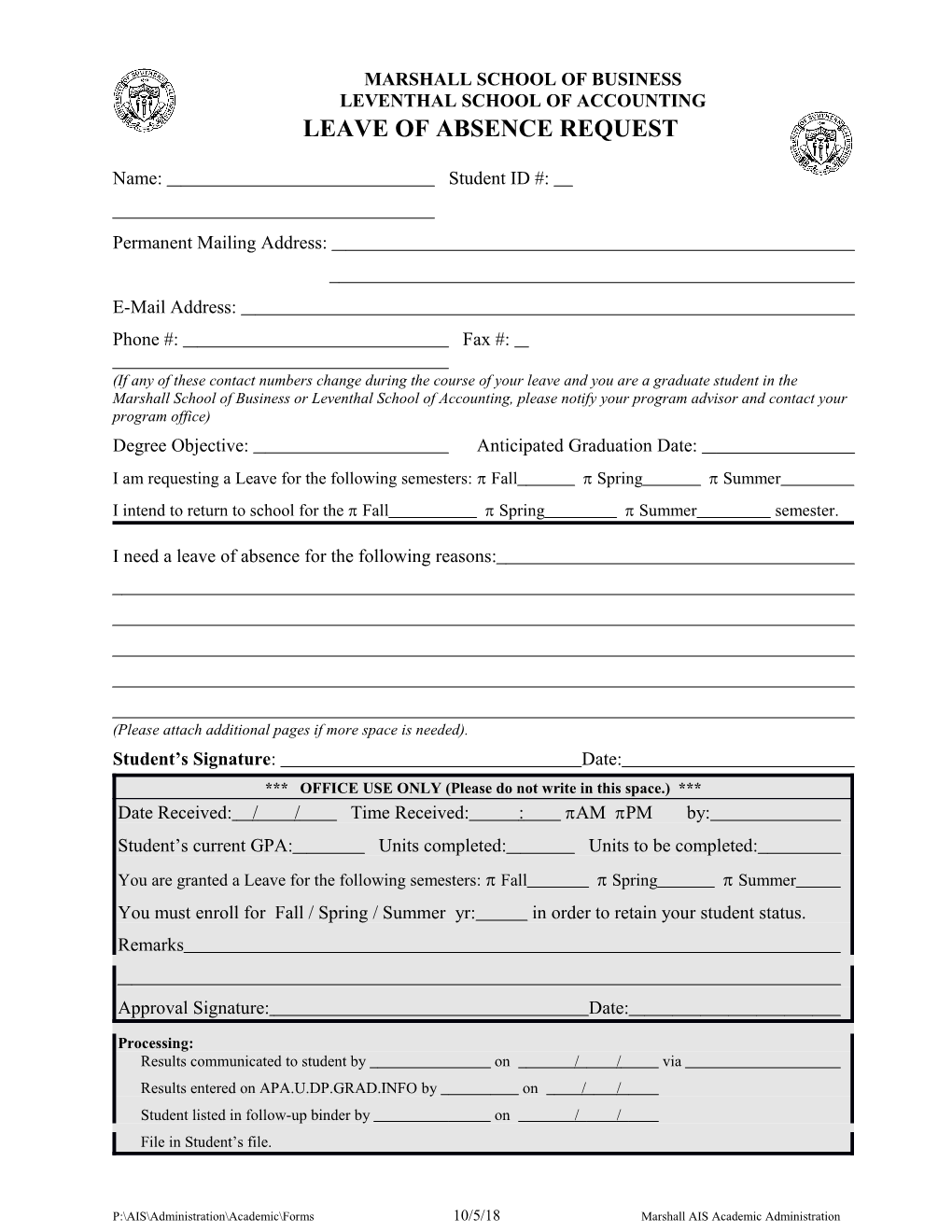 Marshall Leave of Absence Request Form