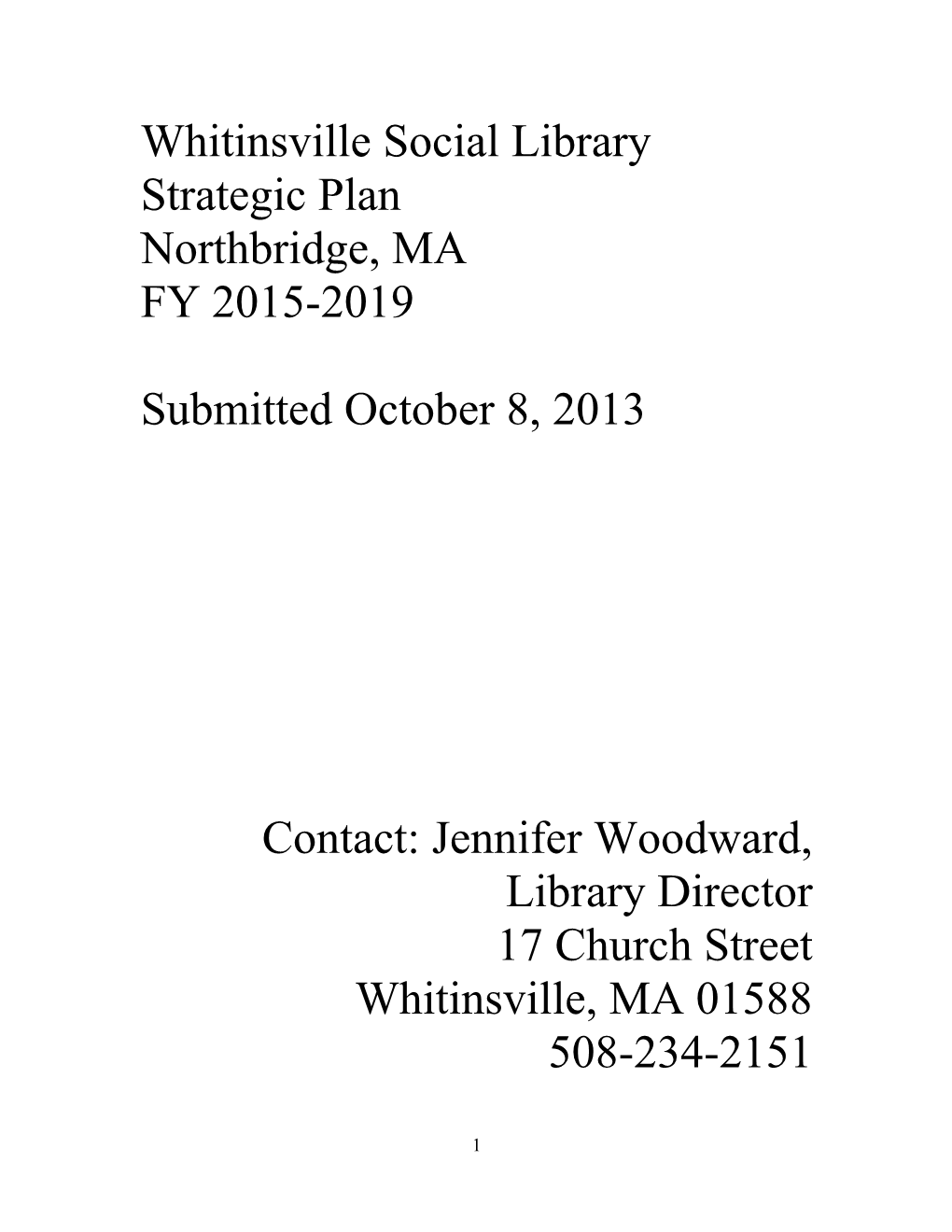 Whitinsville Social Library Strategic Plan