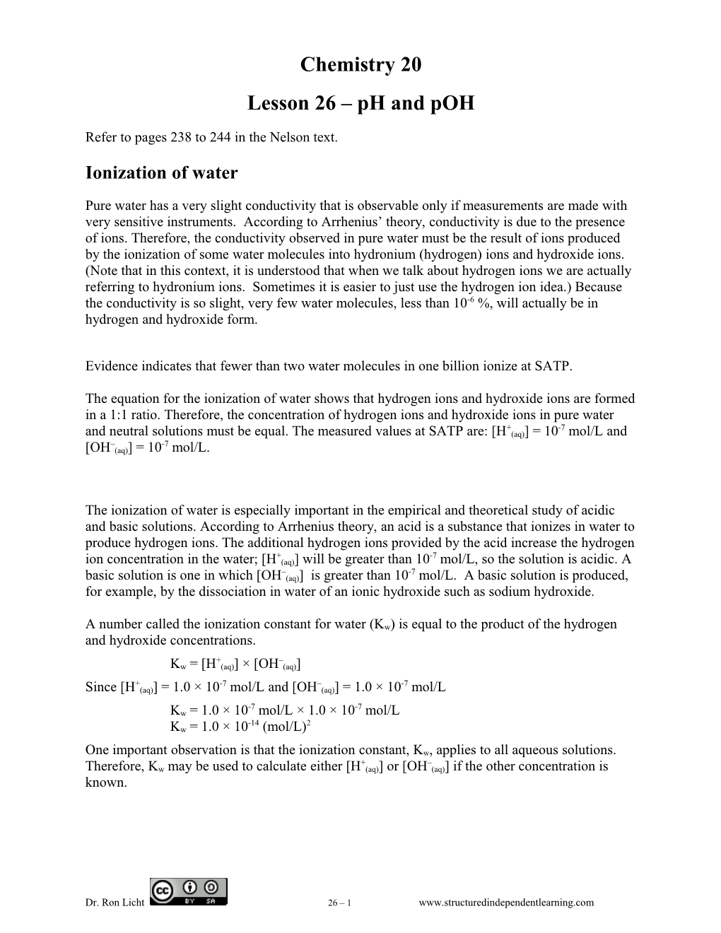 Lesson 26 Ph and Poh