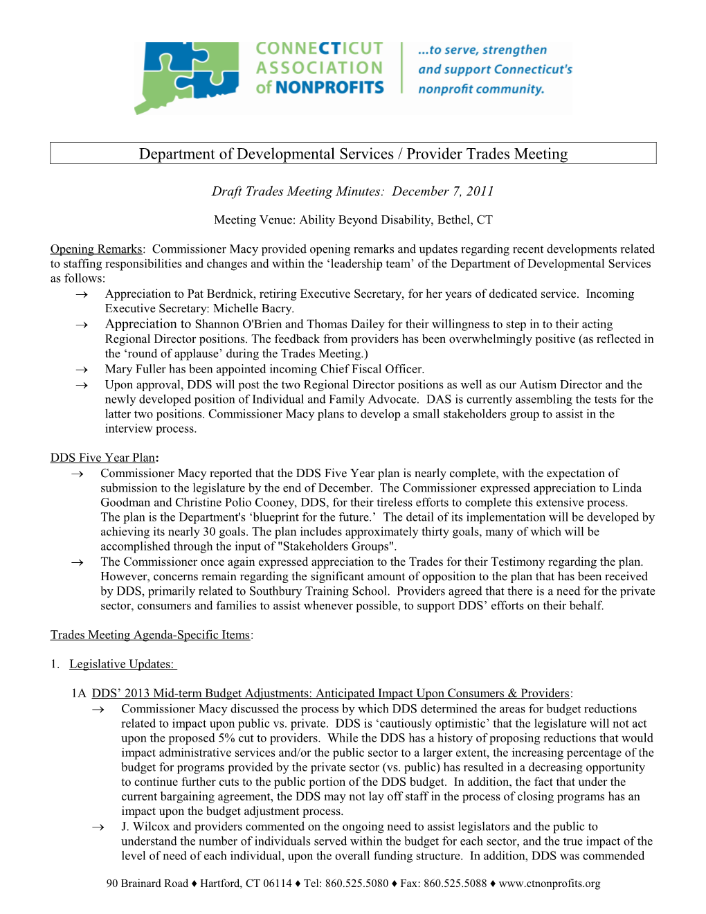 DDS / Provider Trades Meeting Minutes: J Wilcox, CT Nonprofits Page 1 of 3