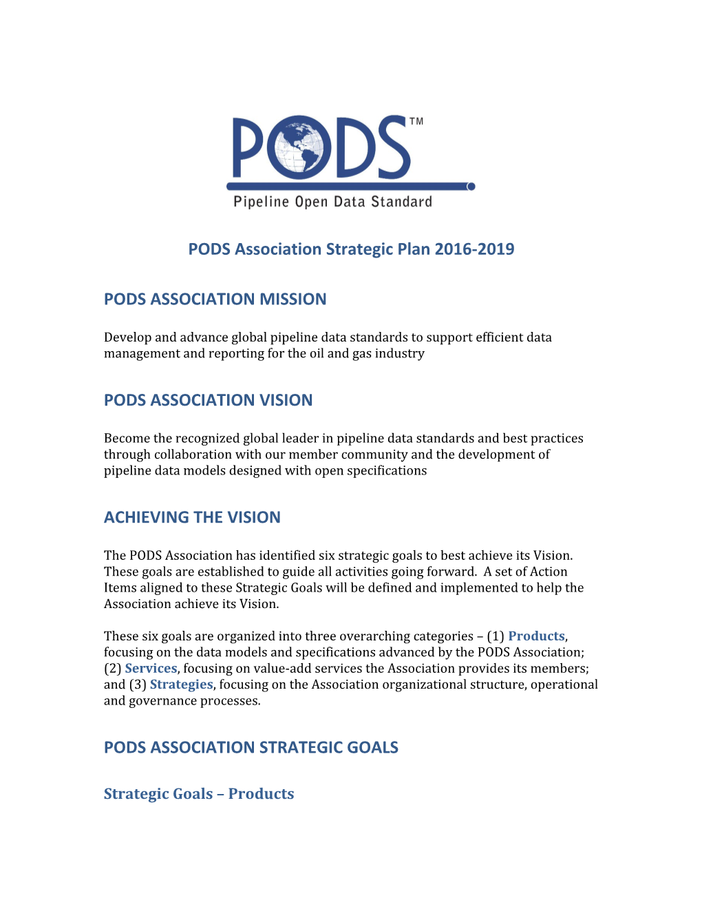 PODS Association Strategic Plan 2016-2019