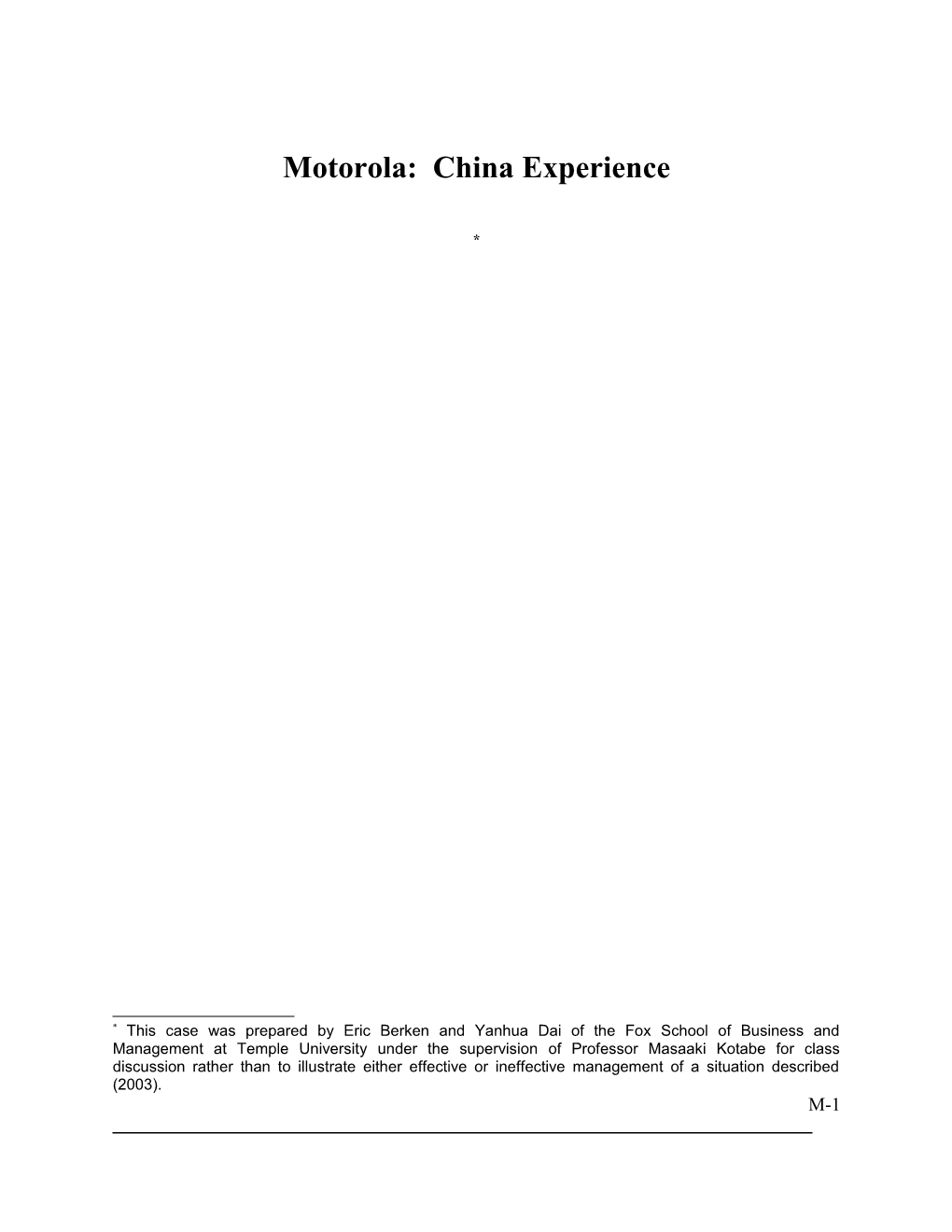 Motorola: China Experience