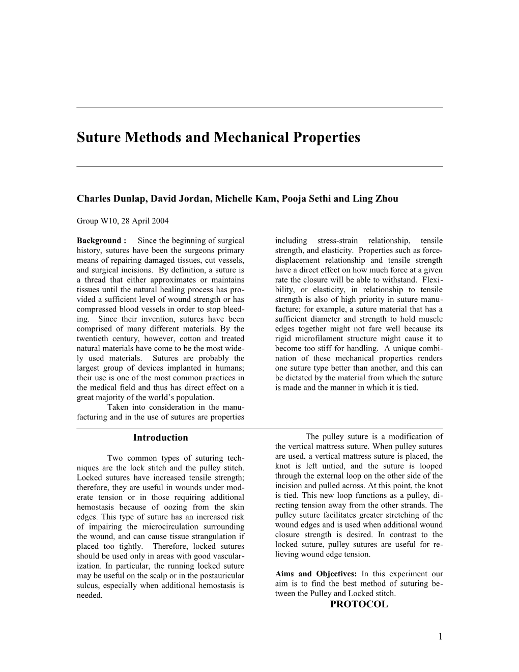 Suture Methods and Mechanical Properties