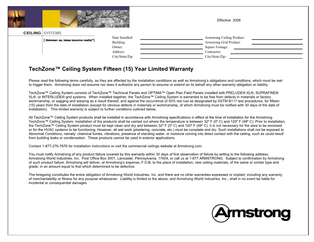 Humiguard Plus Ceilings and Armstrong Suspension Systems Fifteen (15) Years