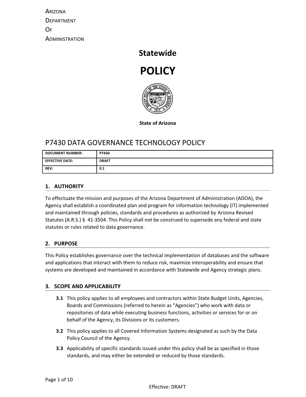 P7430 Data Governance Technology Policy