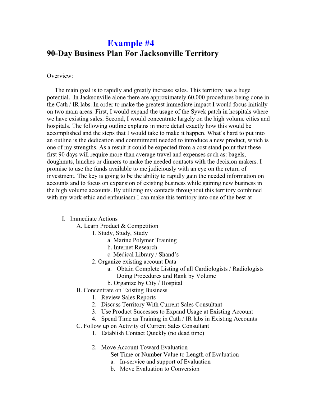 90-Day Business Plan for Jacksonvilleterritory