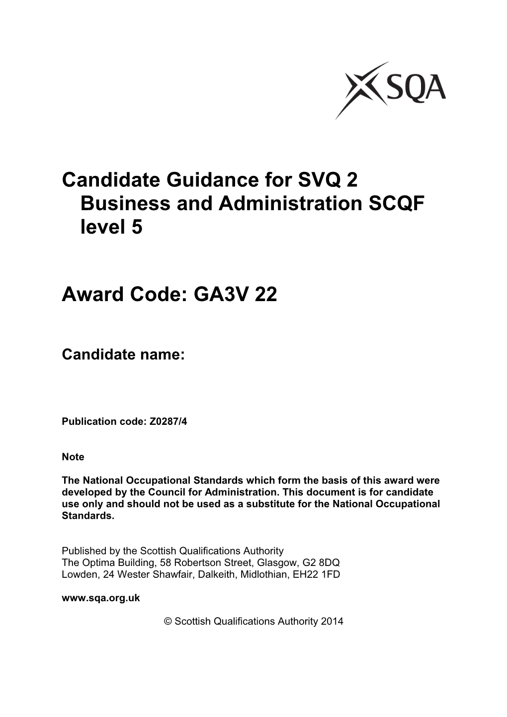 Candidate Guidance for SVQ 2 Business and Administration SCQF Level 5