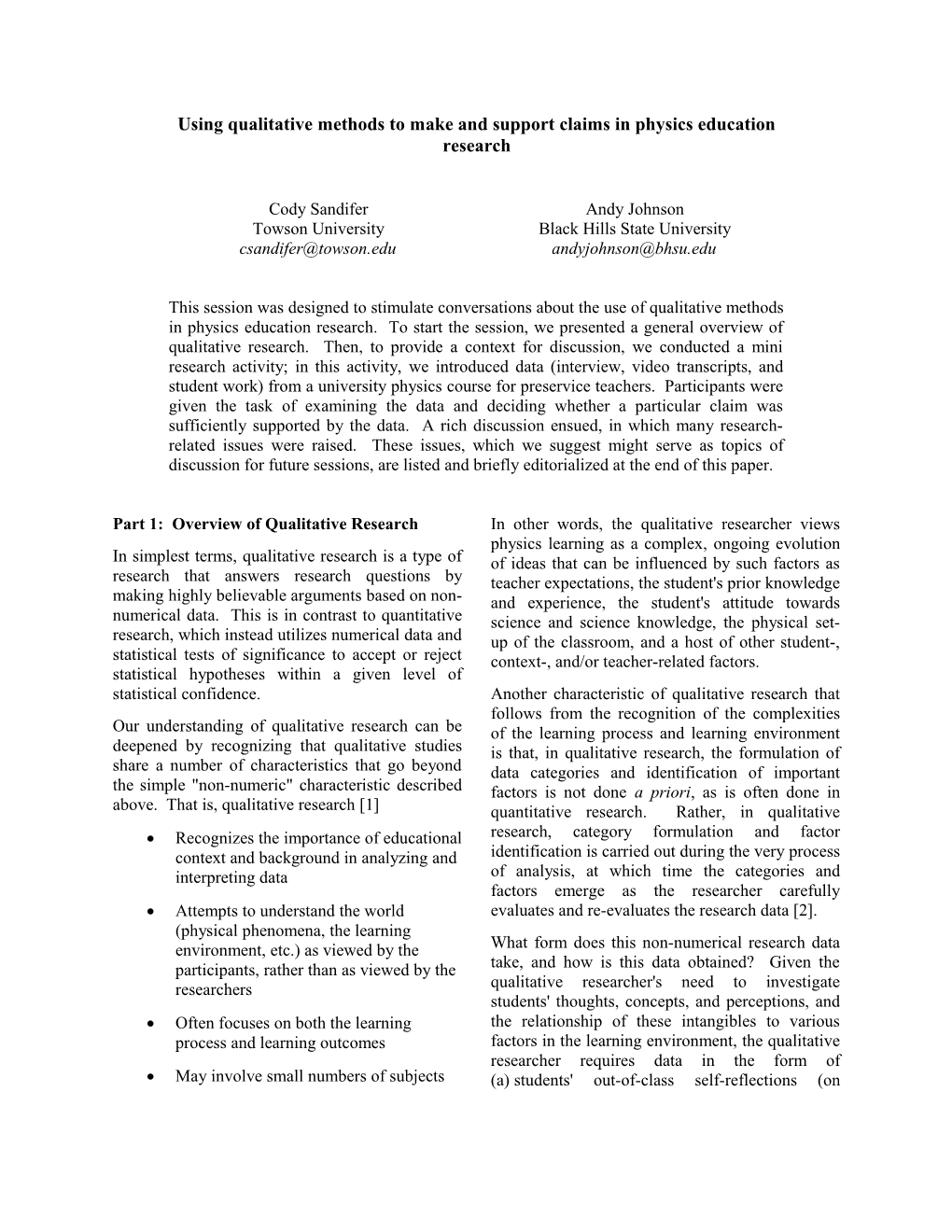 Using Qualitative Methods to Make and Support Claims in Physics Education Research