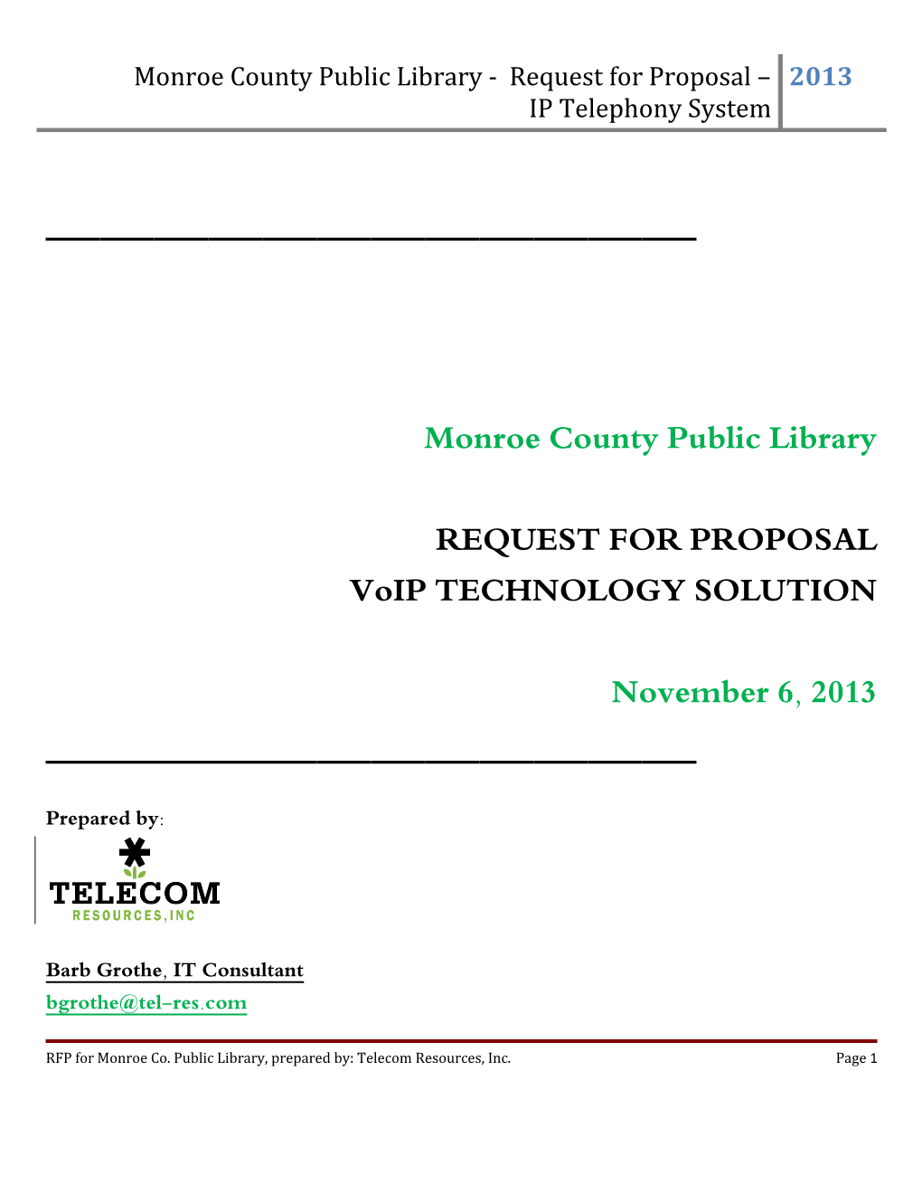 Monroe County Public Library - Request for Proposal IP Telephony System