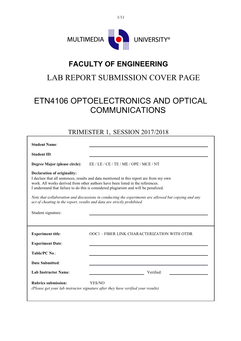 Etn4106 Optoelectronics and Optical Communications