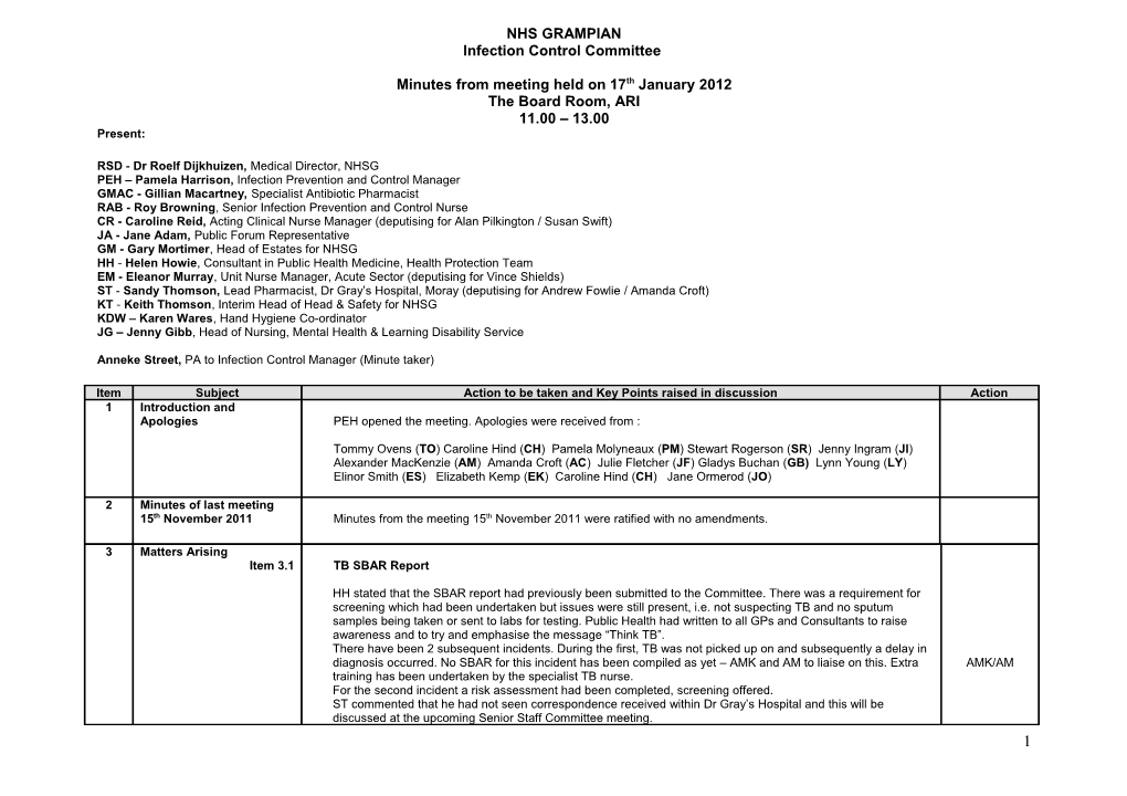 Infection Control Meeting Minutes Jan 2012