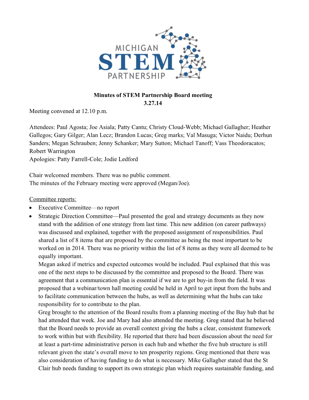 Minutes of STEM Partnership Board Meeting