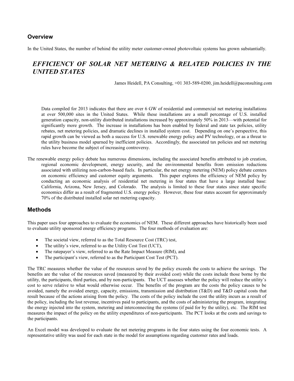 Efficiency of Solar Net Metering & RELATED Policies in the United States