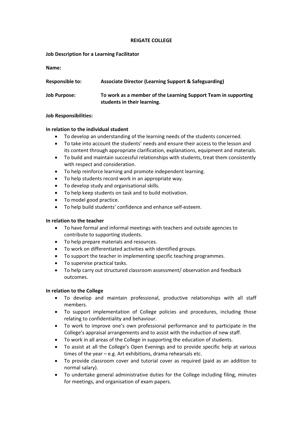 Job Description for a Student Administration Officer