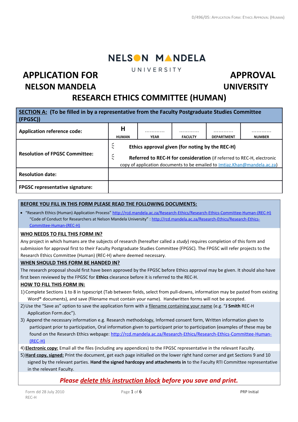 REC-H Application Form