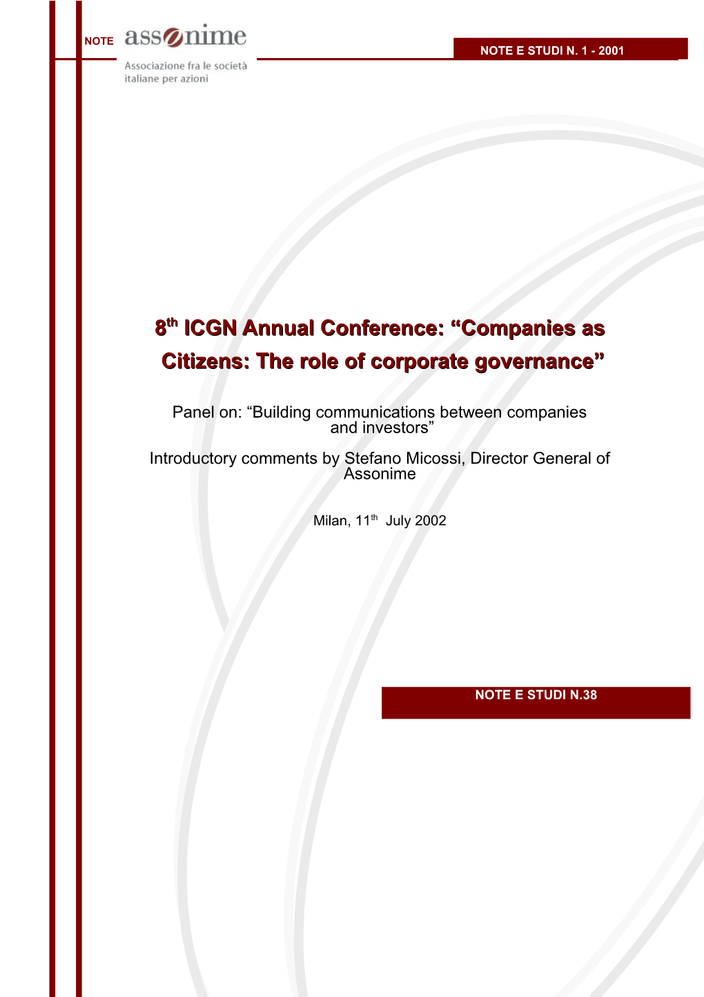 Assonime Companies As Citizens: the Role of Corporate Governance