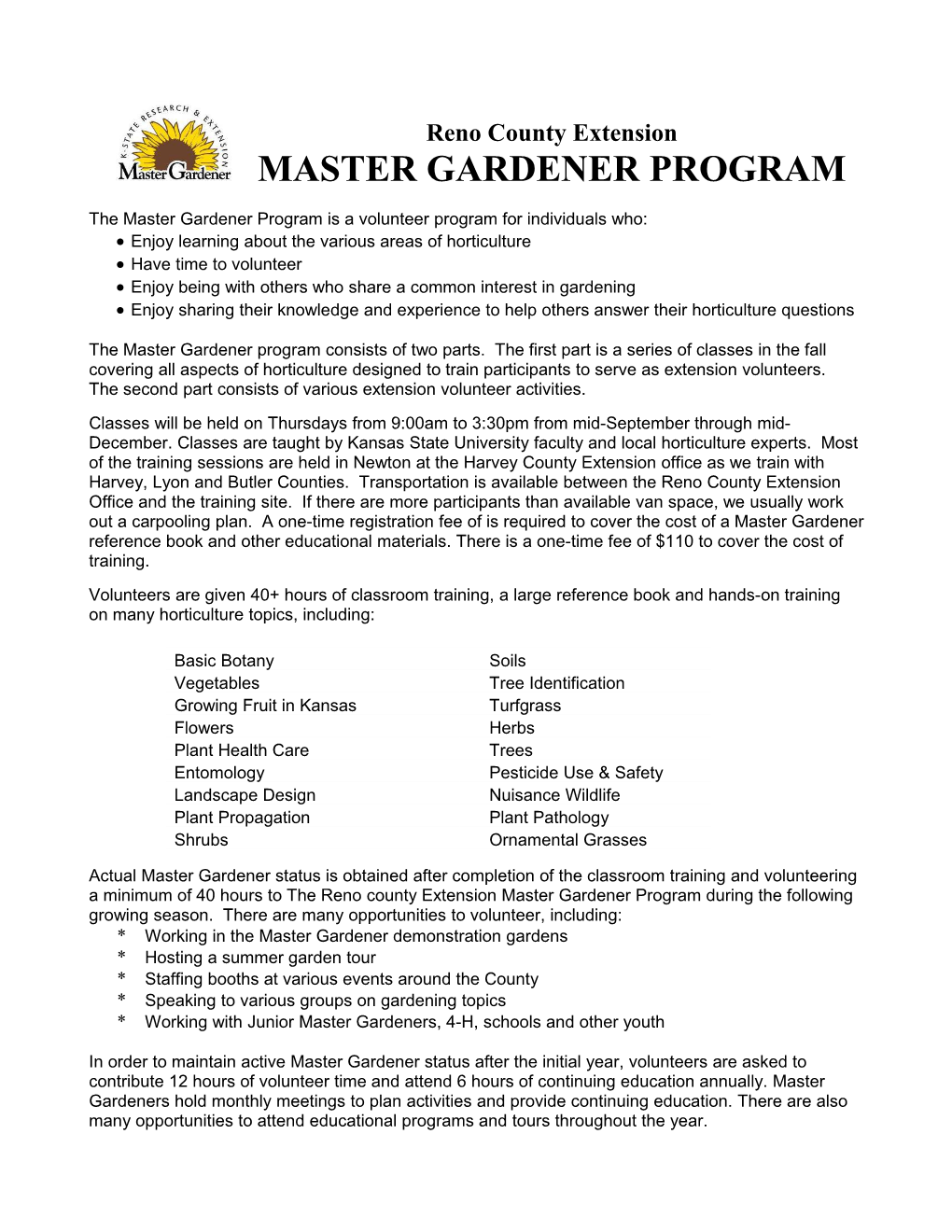 Extension Master Gardener Program